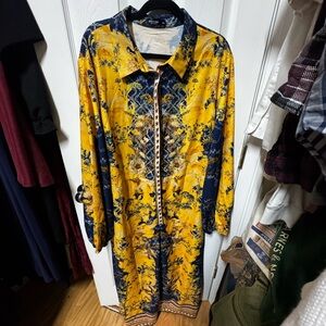 Women's Yellow & Navy Floral Button-Front Jumpsuit